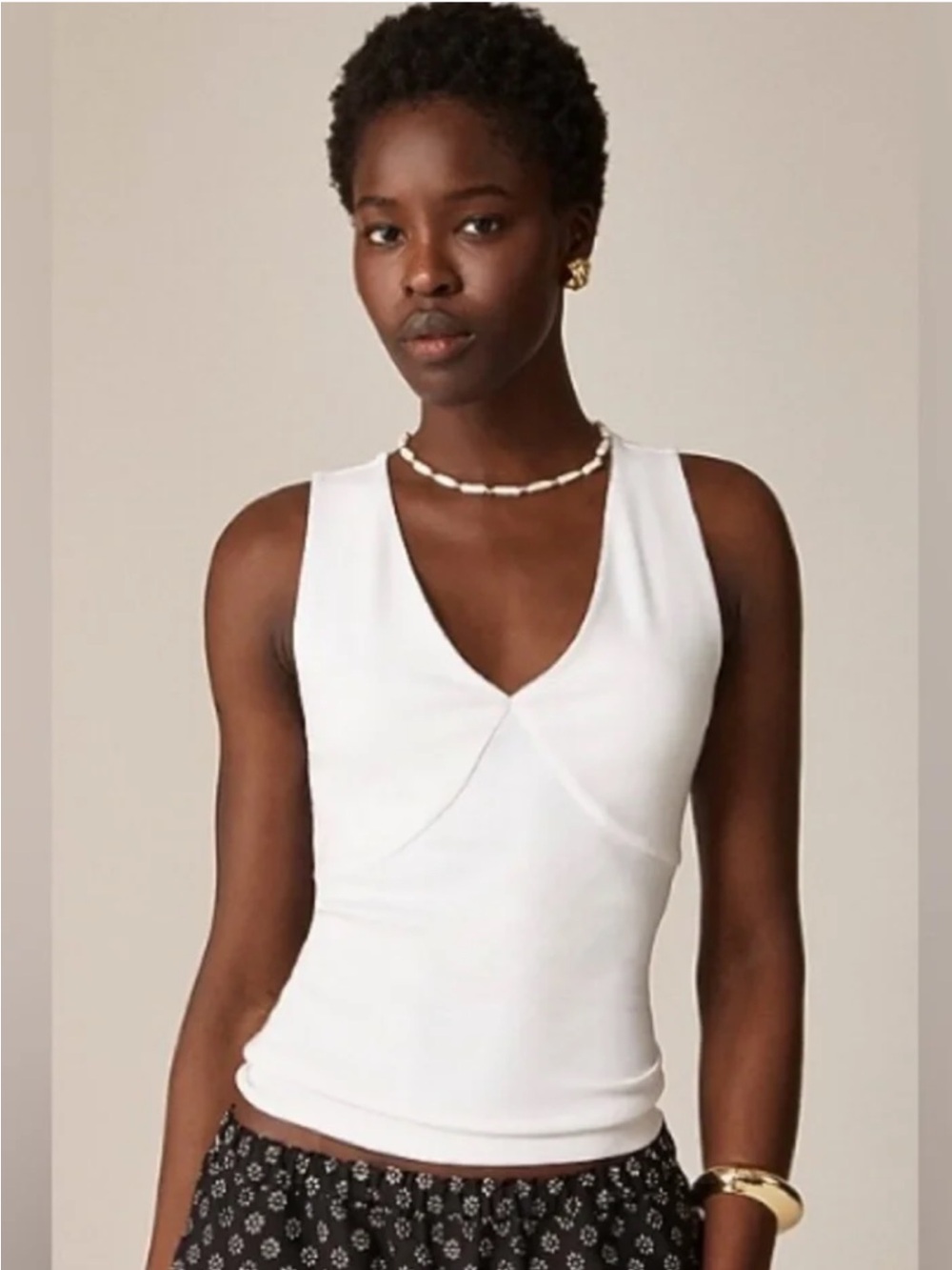 J Crew NWT Stretch Cotton Blend V-neck Top Size Small in White